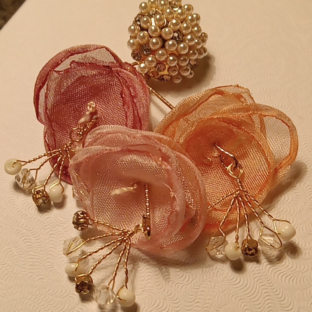 Pearl and Diamond Earrings with Pastel Flowers NWOT